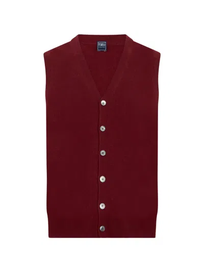 Fedeli Sleeveless V-neck Cardigan In Red