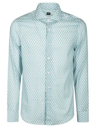 Fedeli Slim Fit Piqué Cotton Shirt With Italian Collar In Blue