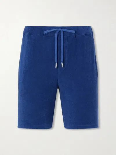 Fedeli Slim-fit Cotton-terry Drawstring Shorts In Blue