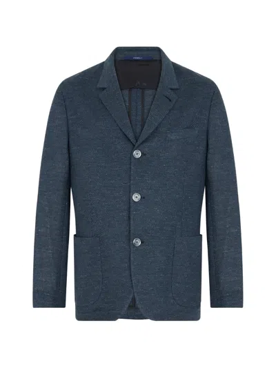 Fedeli Slim-fit Linen Jacket In Blue