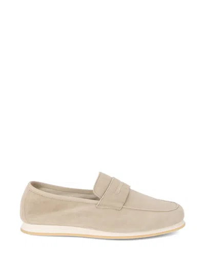 Fedeli Slip-on Leather Loafers In Neutral