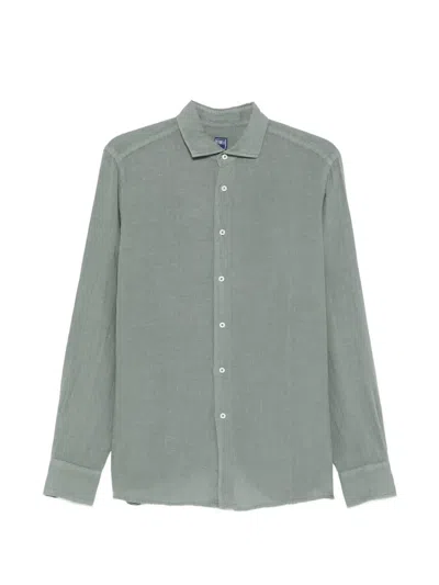 Fedeli Slub-texture Long-sleeve Shirt In Gray
