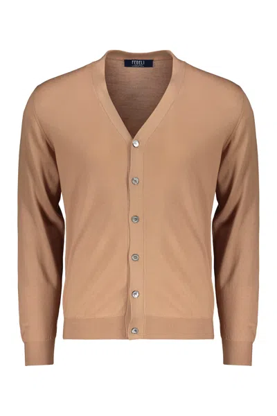 Fedeli Soft Cardigan With Button Closure In Brown