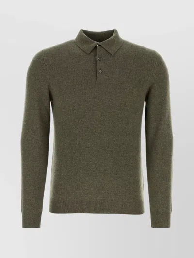Fedeli Soft Pure Cashmere Sweater With Ribbed Collar In Green