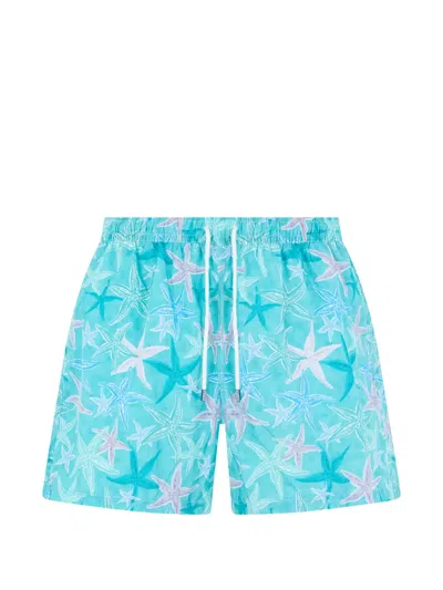 Fedeli Starfish-print Swim Shorts In Blue