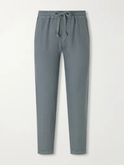 Fedeli Straight-leg Linen Drawstring Trousers In Gray