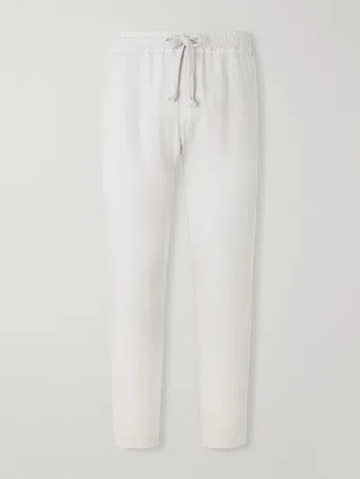 Fedeli Straight-leg Linen Drawstring Trousers In Gray