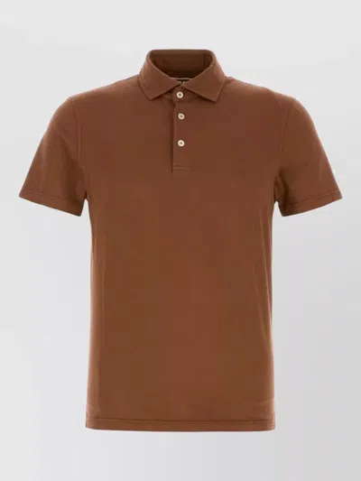 Fedeli Stretch Cotton Polo Shirt Short Sleeves In Brown