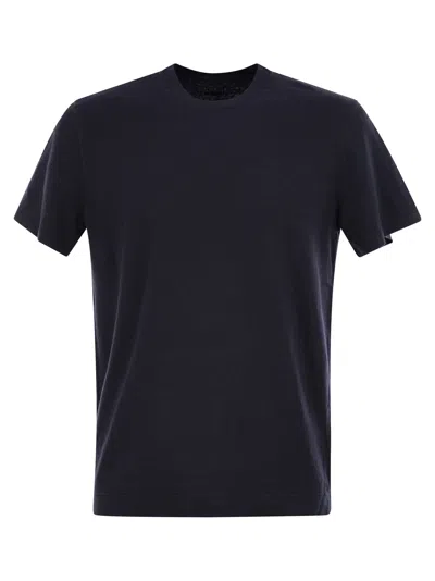 Fedeli Stretch Linen Short-sleeved T-shirt In Blue