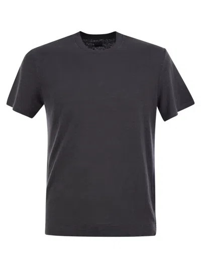 Fedeli Stretch Linen Short-sleeved T-shirt In Black