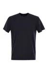 Fedeli Stretch Linen Short-sleeved T-shirt In Blue
