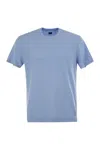 Fedeli Stretch Linen Short-sleeved T-shirt In Blue