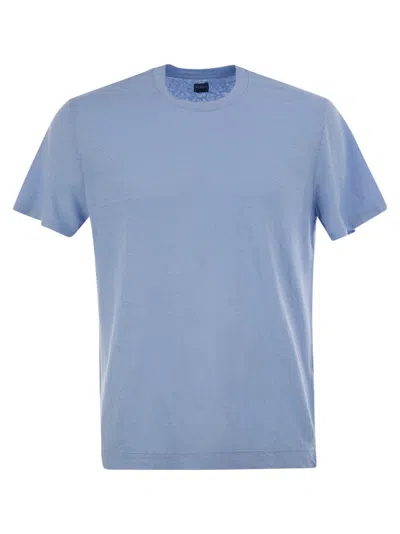 Fedeli Stretch Linen Short-sleeved T-shirt In Blue