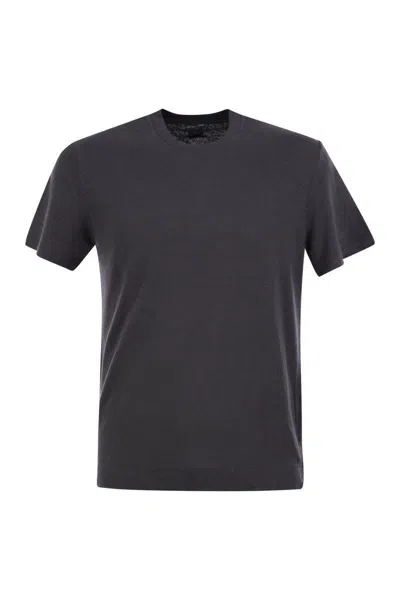 Fedeli Stretch Linen Short-sleeved T-shirt In Grey