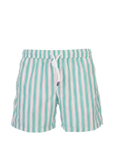 Fedeli Striped Drawstring Swim Shorts In Green