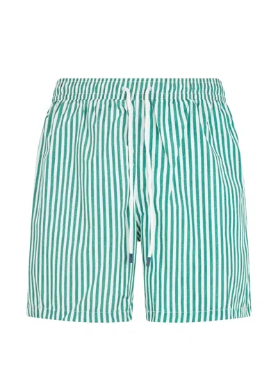 Fedeli Striped Drawstring Swim Shorts In Green