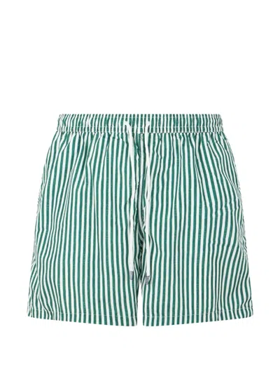 Fedeli Striped Drawstring-waist Swim Shorts In Green