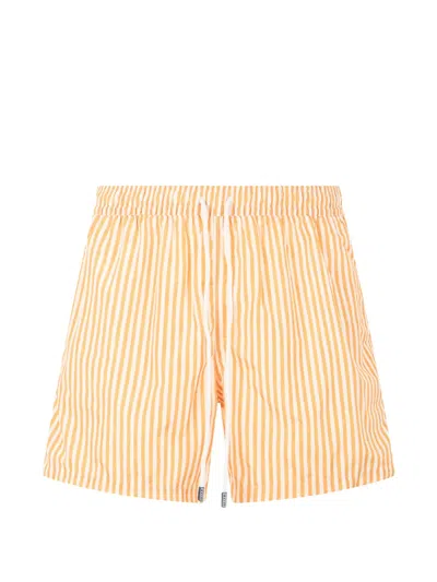 Fedeli Striped Drawstring-waist Swim Shorts In Orange