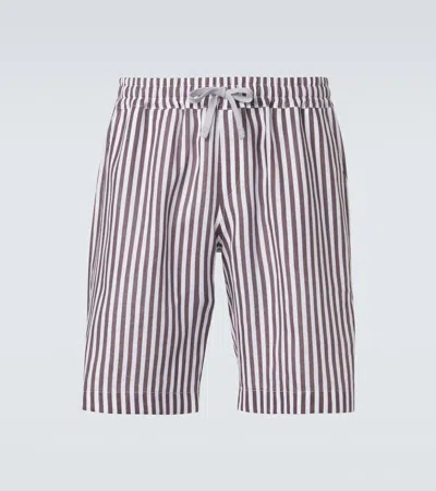 Fedeli Striped Linen Bermuda Shorts In Brown