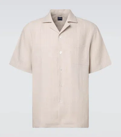 Fedeli Striped Linen Bowling Shirt In Neutral