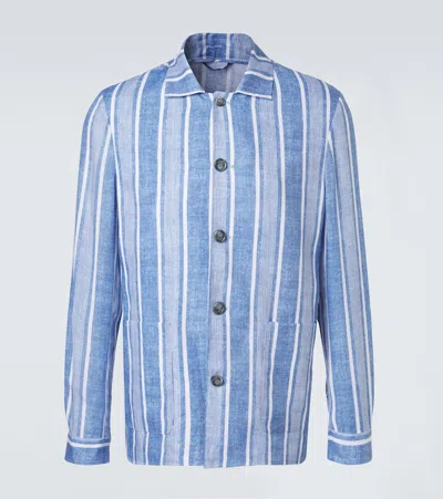 Fedeli Striped Linen Shirt In Blue