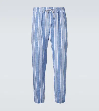 Fedeli Striped Linen Straight Pants In Blue