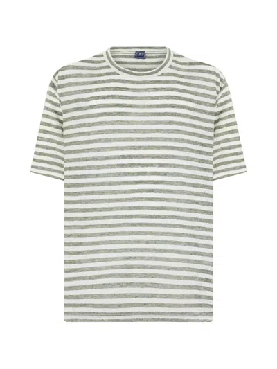 Fedeli Striped Linen T-shirt In Gray