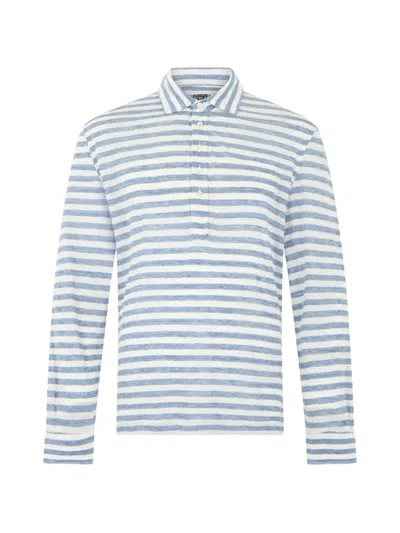 Fedeli Striped Long-sleeve Polo Shirt In Blue