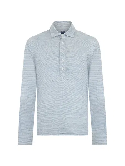 Fedeli Striped Long-sleeve Polo Shirt In Blue