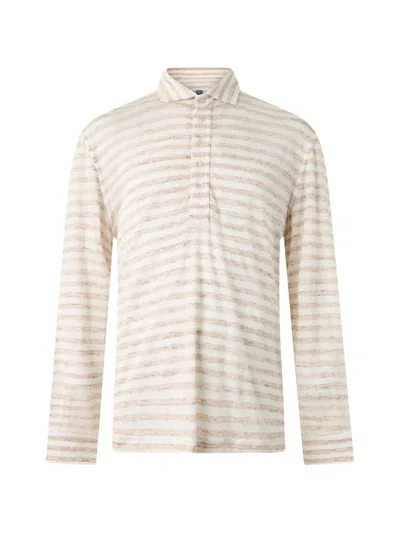 Fedeli Striped Long-sleeve Polo Shirt In Neutral