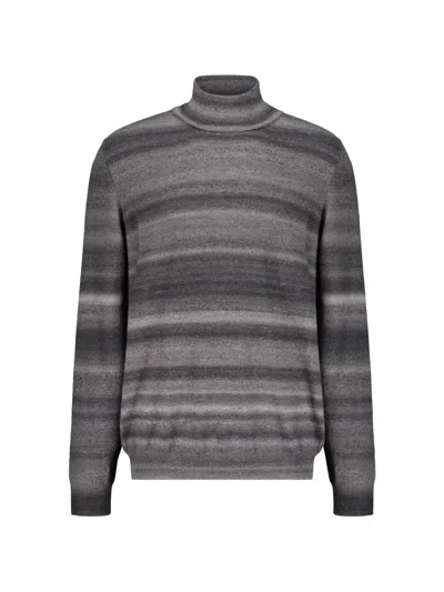 Fedeli Striped Turtleneck Sweater In Gray