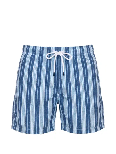 Fedeli Striped-print Drawstring Swim Shorts In Blue