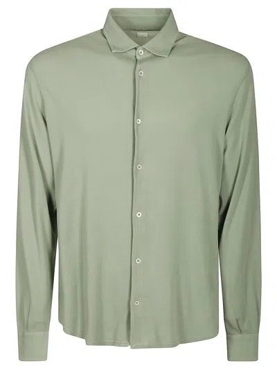 Fedeli Superlight Piquet Cotton Shirt With Classic Collar In Green