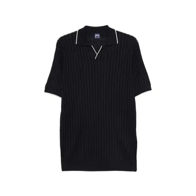 Fedeli Ribbed V-neck T-shirt In Blue