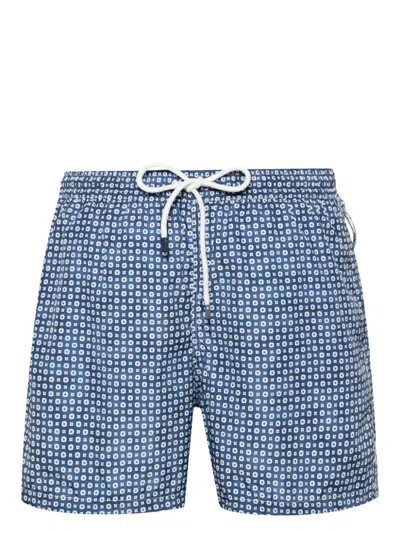 Fedeli Swim Shorts Blu Con Micro Pattern In Blue