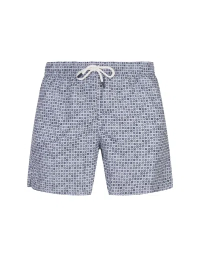 Fedeli Swim Shorts With Micro Pattern Of Polka Dots And Flowers In Blue