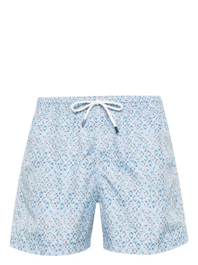 Fedeli Swim Shorts With Shaded Majolica Micro Pattern In Blue
