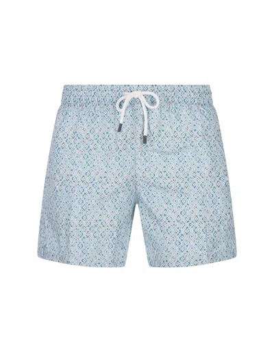 Fedeli Swim Shorts With Shaded Majolica Micro Pattern In Blue