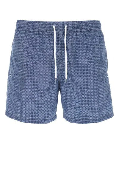Fedeli All-over Print Swim Shorts With Back Pocket In Blue