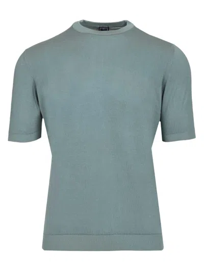 Fedeli T Shirt Arg. Mm. Giza Light Dusty 100 Cotone Knitwear Green In Gray