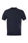 Fedeli Garment-dyed Black Crew-neck T-shirt In Organic Cotton In Blue