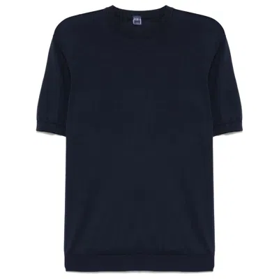 Fedeli Garment-dyed Black Crew-neck T-shirt In Organic Cotton In Blue