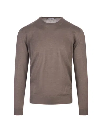 Fedeli Taupe Round Neck Pullover In Cashmere And Silk In Brown