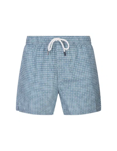 Fedeli Teal Blue Swim Shorts With Micro Pattern