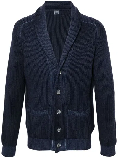 Fedeli Shawl-collar Ribbed Cardigan In Blue