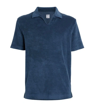 Fedeli Terry Towelling Polo Shirt In Navy