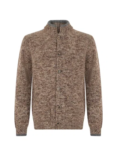 Fedeli Textured-knit Button-up Cardigan In Brown