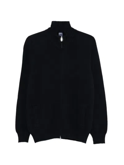 Fedeli Textured-knit Zip-up Cardigan In Black