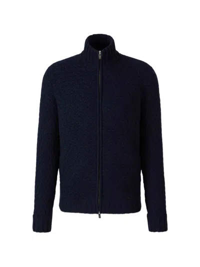 Fedeli Textured-stitch Cardigan In Blue