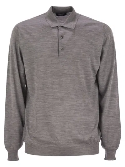 Fedeli Three-button Virgin Wool Polo Shirt In Gray